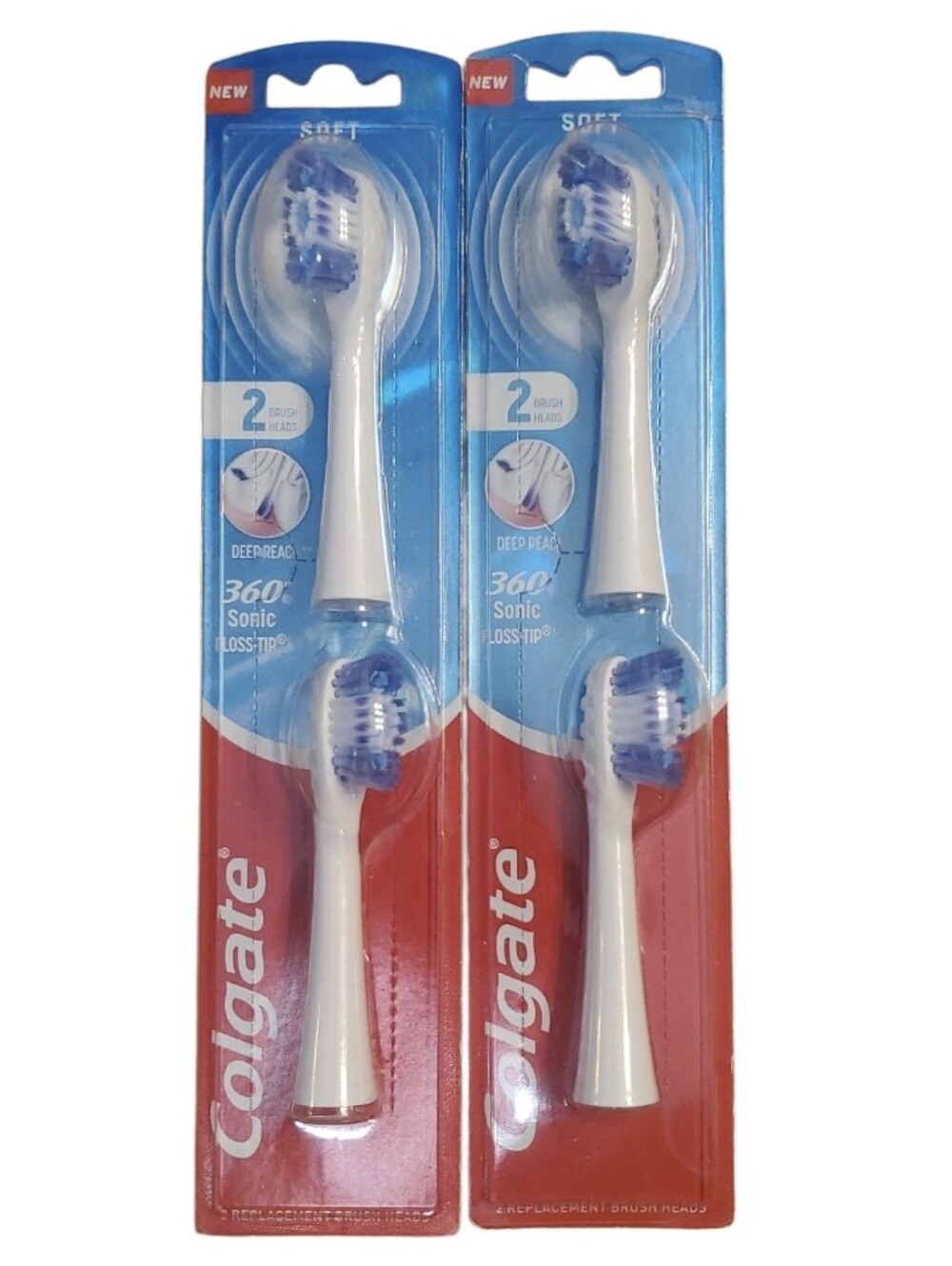 Colgate Replacement 360 Sonic Toothbrush Heads – White & Blue Bristles (2 Pack)